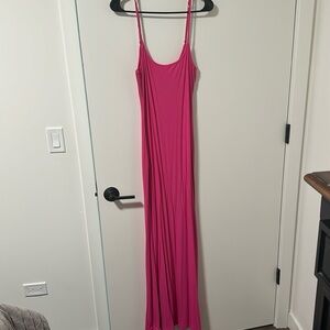 SOFT LOUNGE LONG SLIP DRESS | HOT PINK
